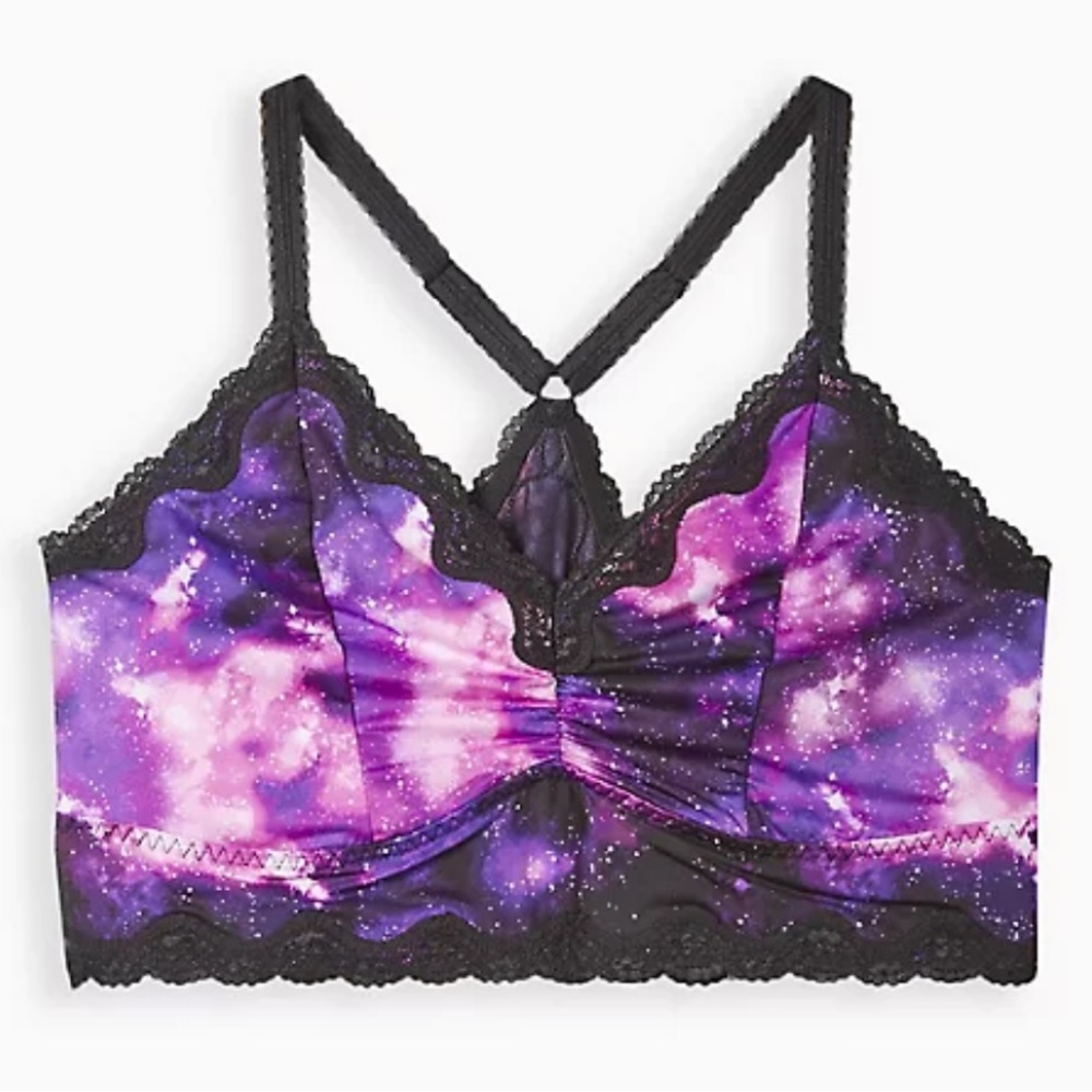 NWT Torrid UNLINED MICROFIBER WITH LACE TRIM PRINTED BRALETTE - size 2